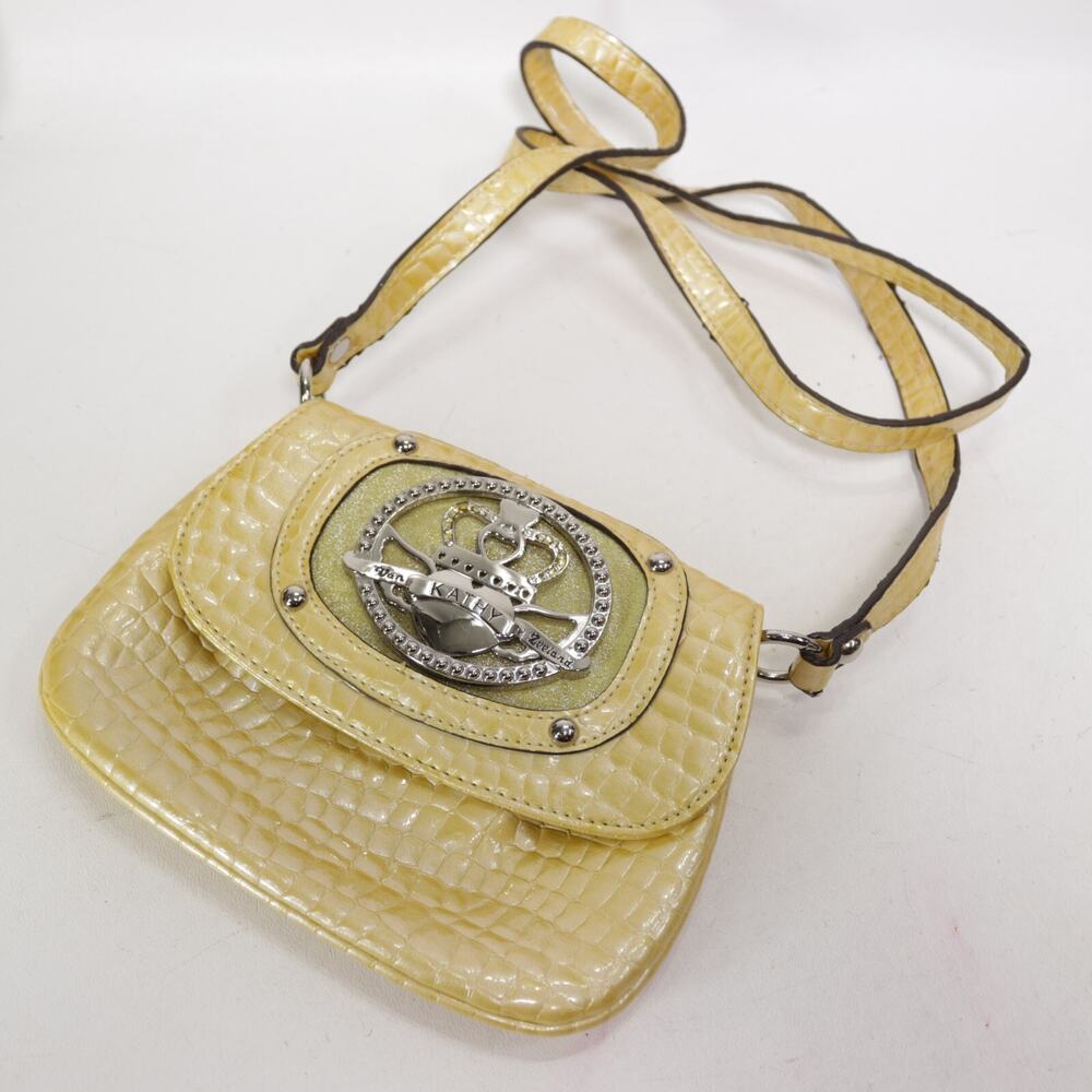 Kathy Van Zeeland Crossbody Handbag Women S Yellow Faux Croc Leather Purse Bag